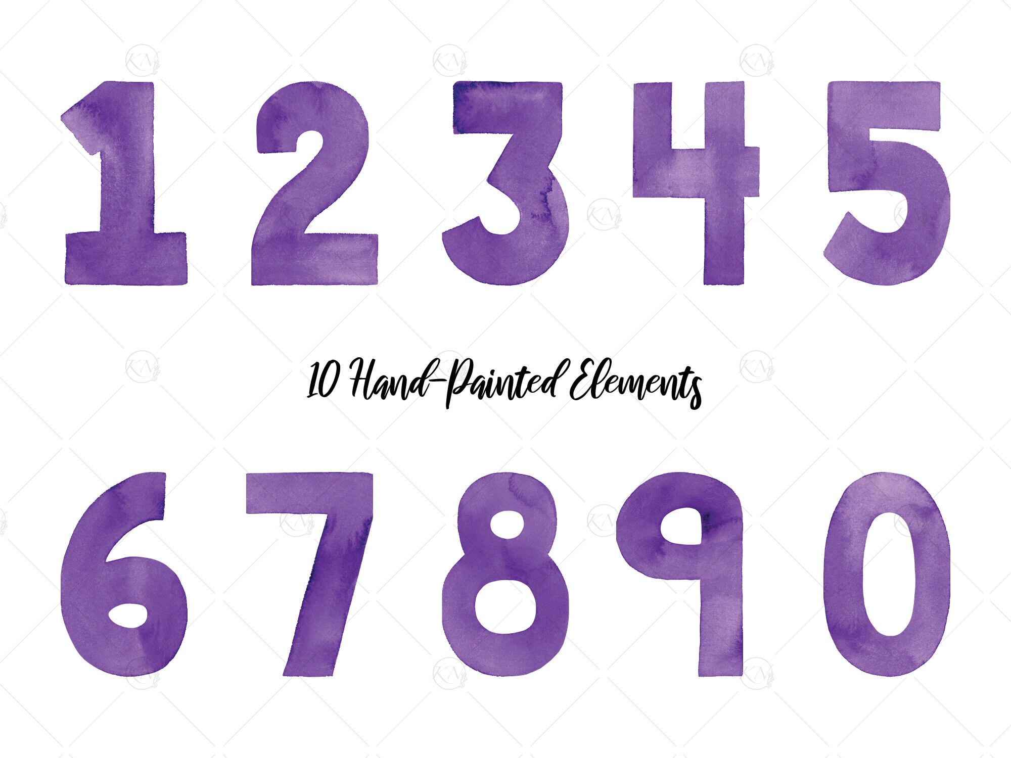 Purple Watercolor Numbers Clipart – Hand-painted PNG (digital Download ...