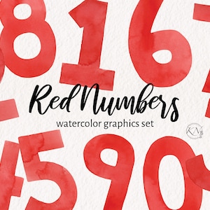 Clipart de números em aquarela vermelha - Download instantâneo PNG - Gráficos de números - Pintados à mão - Gráficos em aquarela - Festa de aniversário