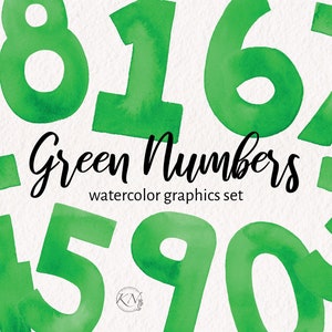 Groene Aquarel Nummers Clipart - PNG Instant Download - Number Graphics - Handgeschilderd - Aquarel Graphics - Verjaardagsfeestje