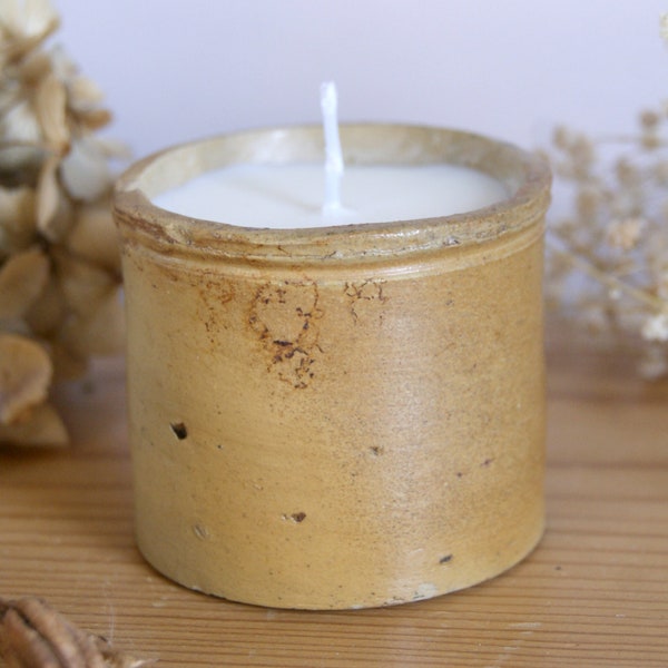 Salt Glaze Stoneware Pot, Reclaimed Candle, Vintage Decor - Valentine's Day Gift