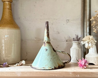 French Enamel Funnel, Rustic Kitchen, Chippy Paint, Antique Decor