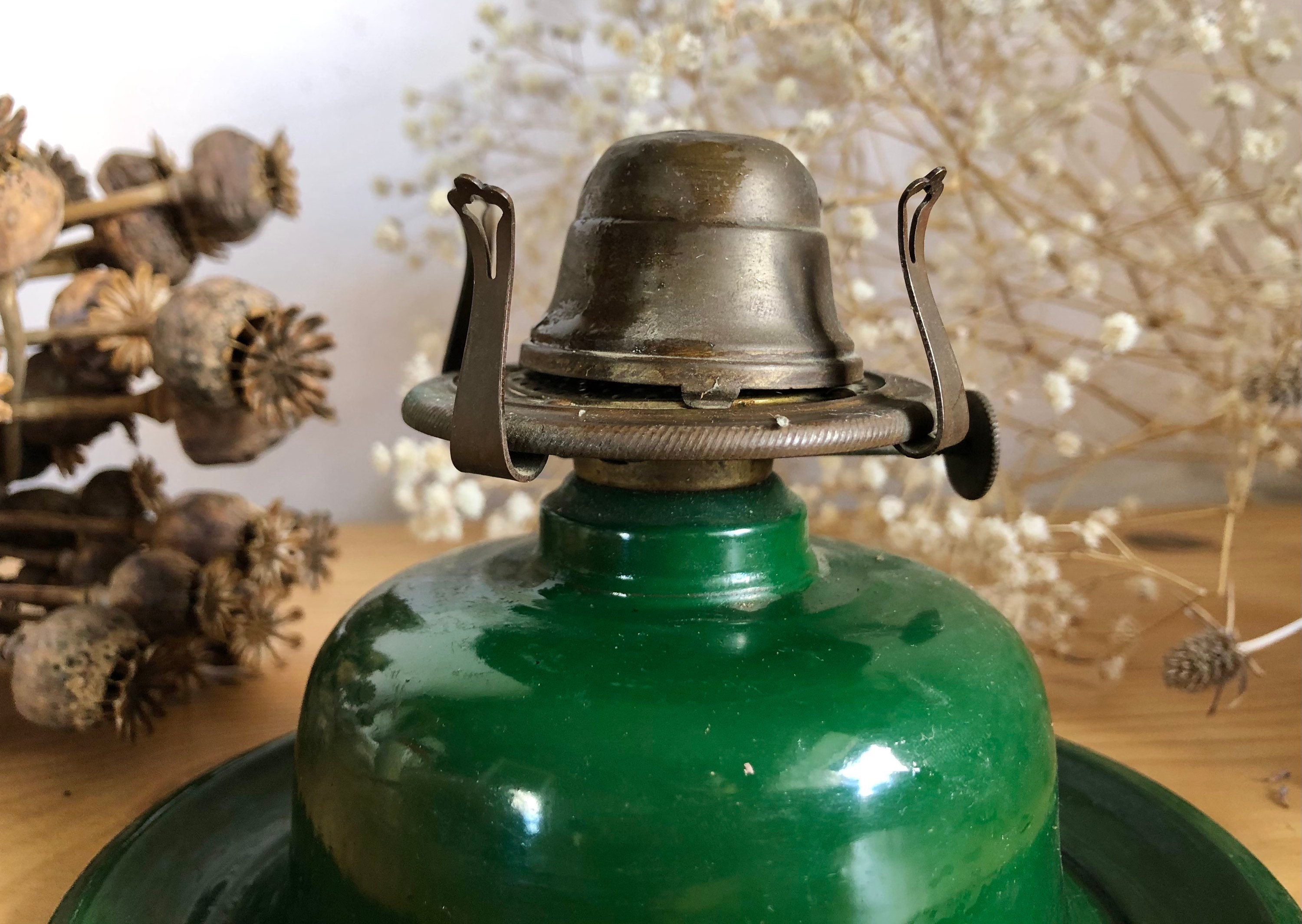 Green Enamel Paraffin Lamp Kerosene Oil Lamp Vintage Decor Etsy