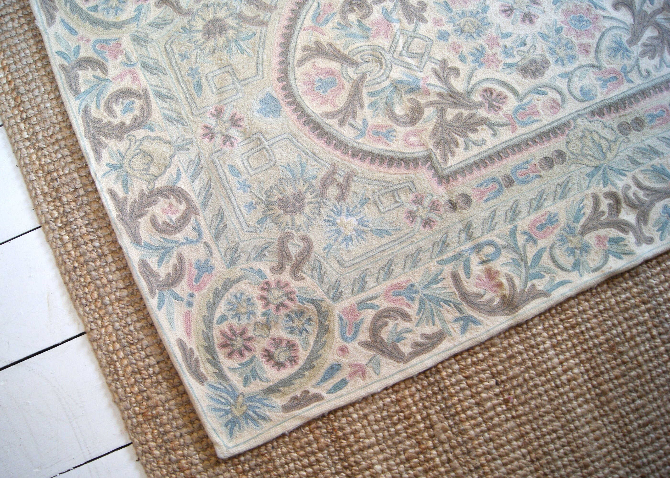 Crewel Work Rug Hand Made Embroidered Tapestry Vintage Decor Etsy