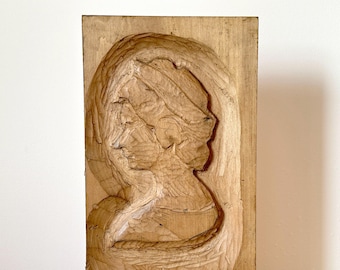 Queen Elizabeth II Portrait, Hand Carved Relief Art, Profile Bust, Vintage Decor