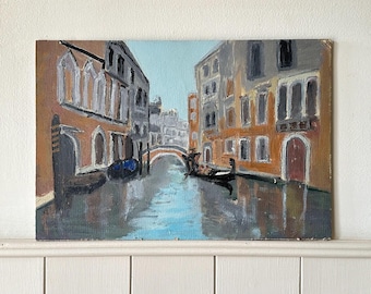 Venice Italy Cityscape, Oil on Board, Original Artwork, Vintage Decor