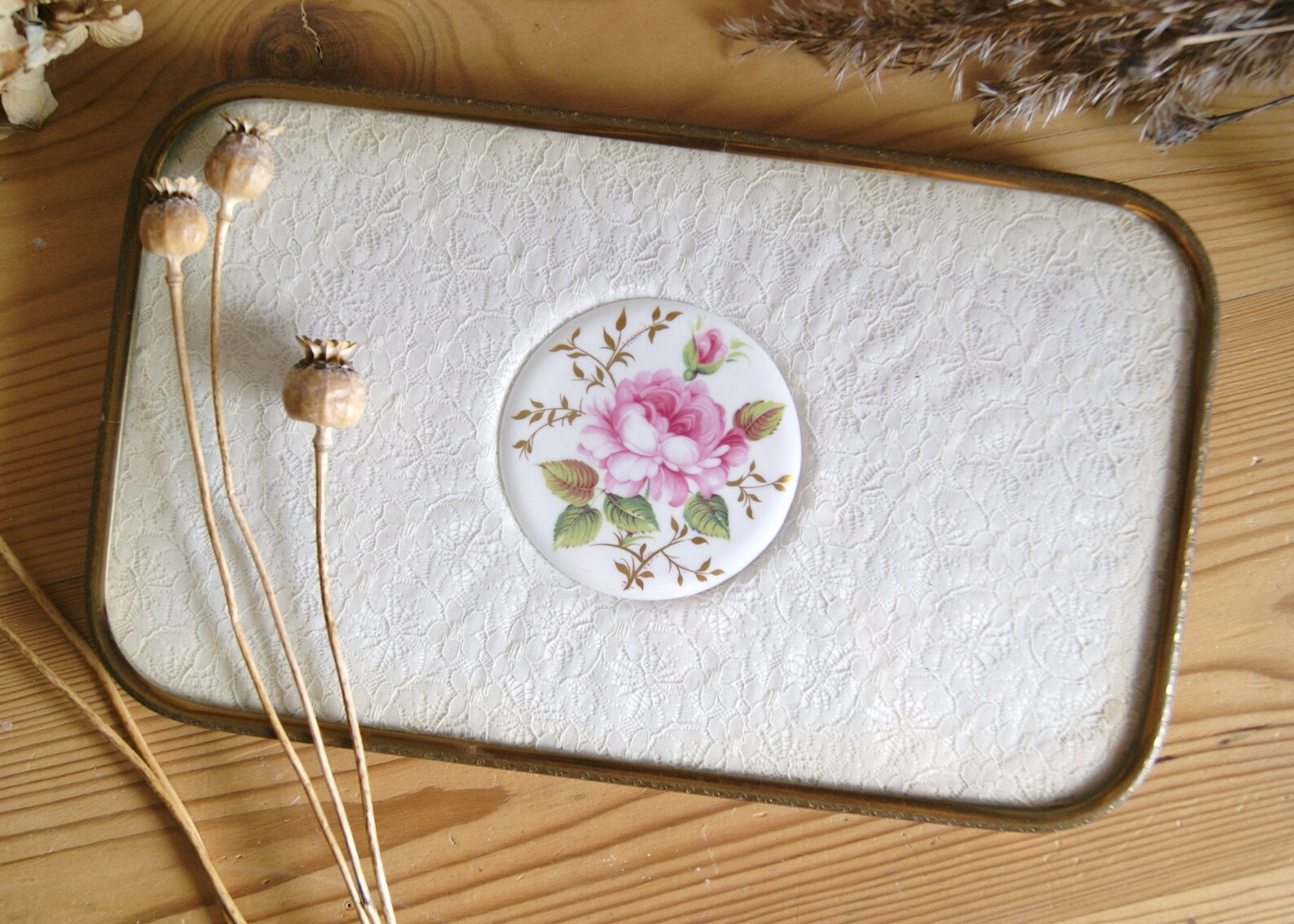 Rose Dressing Table Vanity Tray Pink Rose Vintage Decor Etsy