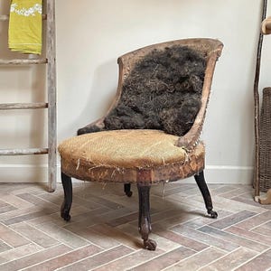 French Deconstructed Slipper Chair, 19th Century Arm Chair, Antique Decor