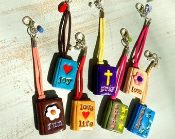Journal Quote Charms - Polymer Clay Mini Journals - Planner Charms - Dangles
