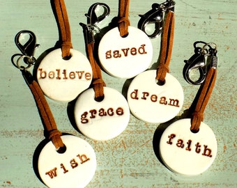 Journal Expressions - Inspirational Words Key Chain, Journal Charms, Planner Charms - Dangles