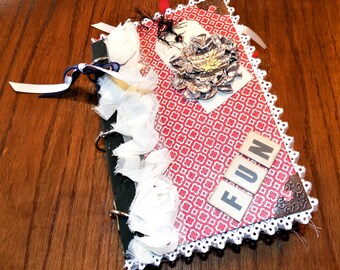 Handmade Junk Journal  |  "FUN" | With Vintage Paper, Lace and Embellishments