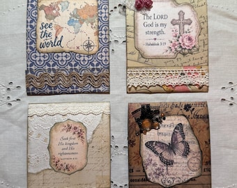 Handmade Matchbook Notepads, Set of 4 | Vintage Junk Journal Ephemera, Lace and Rhinestones | Choose Your Set | Small Gift
