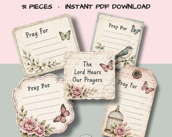 Pray For Stickers Printable, Birds and Butterflies | Prayer Journal Stickers, Prayer List Printable, Bible Journaling, 26 Pieces, PDF