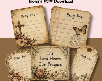 Pray For Stickers Printable, Vintage Sepia and Rose | Prayer Journal Stickers, Prayer List Printable, Bible Journaling, 23 Pieces