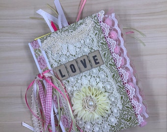 Journal "Love" | Handmade Junk Journal | With Vintage Paper, Lace and Embellishments