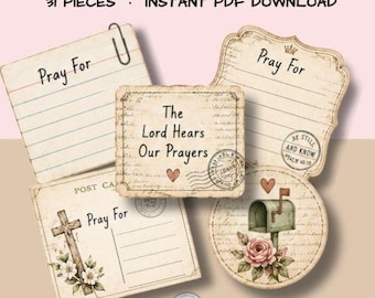 Pray For Stickers Printable, Vintage Postcard | Prayer Journal Stickers with Scripture Postmarks, Junk Journal Ephemera, 31 Pieces