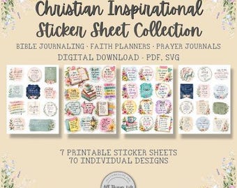 Christian Sticker Sheets Collection | Printable Scripture Stickers PDF plus SVG for Cricut, Bible Journaling, Faith Planner Stickers