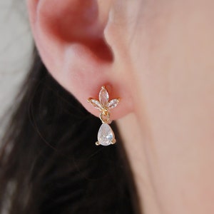 Clip on earrings, CZ drop earrings, formal drop earrings, dainty crystal earrings, CZ bridal earrings, wedding, hypoallergenic, nickel free