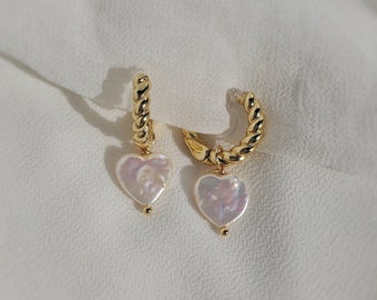 Clip on earrings, pearl heart earrings, heart huggie earrings, freshwater pearl huggies, dainty dangle earrings, nickel free, hypoallergenic