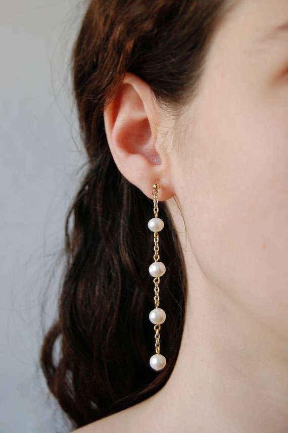 Clip on Earrings Freshwater Pearl Dangle Earrings Pearl Chain