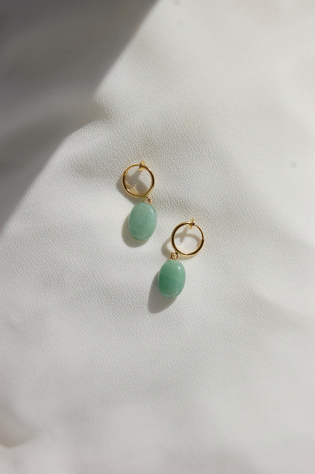 Clip on Earrings, Aventurine Earrings Dangle, Hypoallergenic, Green ...