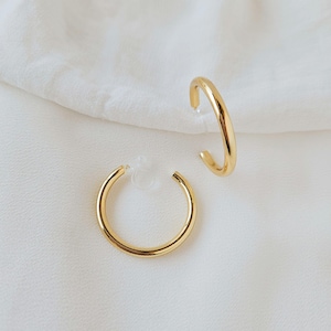 18k Gold Clip On Hoop Earrings, Thin Tube Hoops, Large Hoop Earrings, Big Pipe Hoops, Modern Minimalist Hoops, Lightweight Invisible Clip On