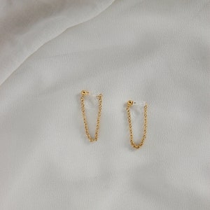 Clip on earrings, Chain loop earrings, hypoallergenic, double sided chain earrings, minimalist chain earrings, chain stud earrings, gold image 4