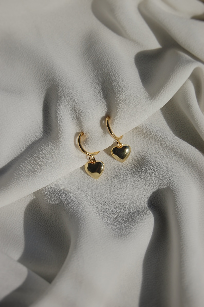 Clip on earrings Gold heart huggie earrings hypoallergenic image 4