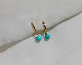 Clip on earrings, Turquoise earrings, dainty dangle earrings, hypoallergenic, nickel free, bead huggie earrings, stone dangle earrings, boho