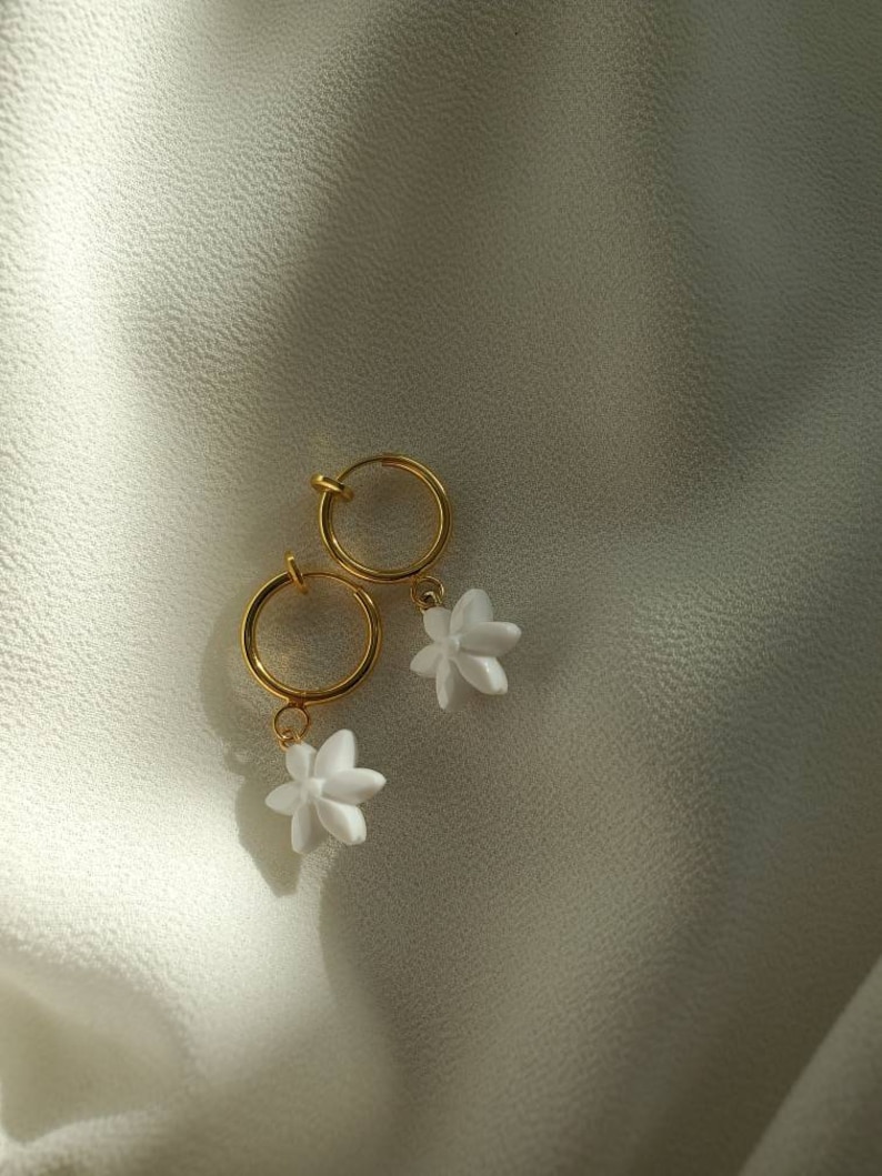 Flower Charm Hoop Earrings Hypoallergenic Clip on Earrings Etsy
