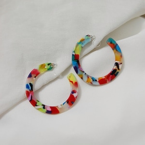 Clip on hoop earrings, colorful hoops, multicolor hoops, acrylic hoops, tortoise shell hoops, summer hoops, nickel free hoop, hypoallergenic image 4