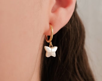 Clip on earrings, butterfly huggie earrings, butterfly dangle earrings, dainty butterfly earrings, pearl butterfly earrings, nickel free