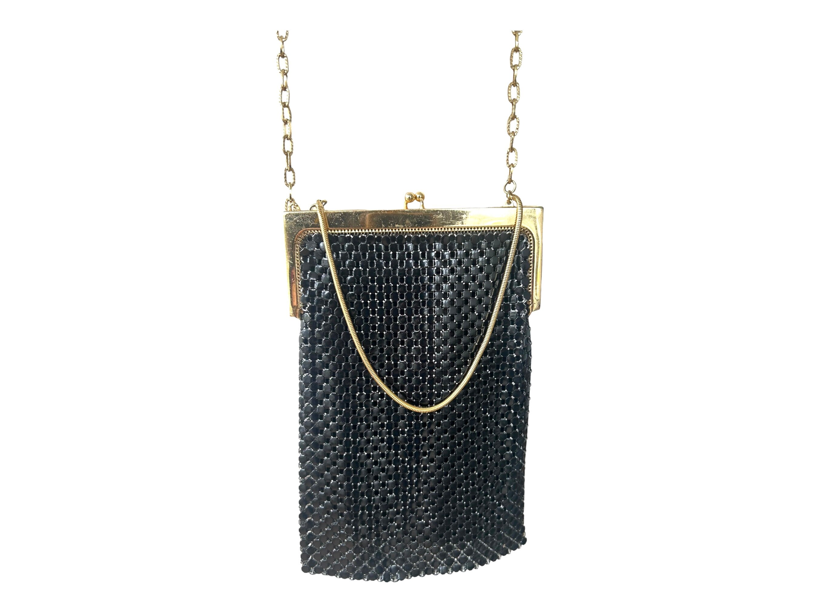 アンティーク雑貨 whiting & davis mesh bag Whiting and Davis 1950s Metal Mesh Purse. Vintage Black Wristlet