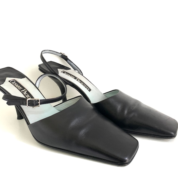 Cesare Paciotti Pumps. Black Baby Lux Style. Strap with side buckle. Made in Italy. SZ 37 1/2.