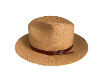Dobbs 1950s Camel Straw Hat. Brown Leather Band.  Never worn. Still in Box! Size: 7- 7 1/8.