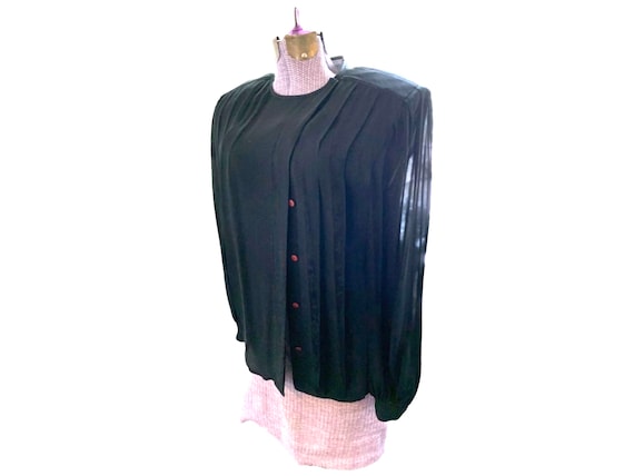 Ciao Silk Blouse. Black Pleats in Front. 1980s. V… - image 1