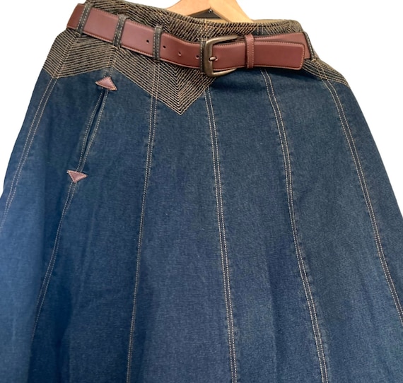 Denim and Leather Skirt. Vintage Bernard Holtzman… - image 2