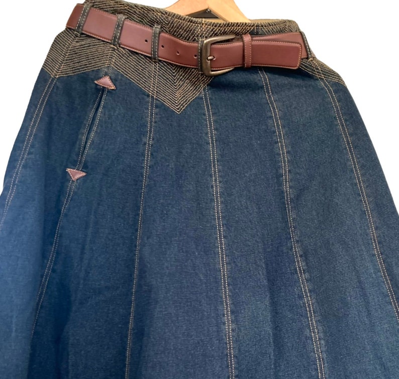 Denim and Leather Skirt. Vintage Bernard Holtzman Womens Size 8. image 2