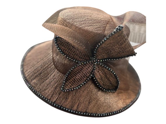 Vintage Bronze Fascinator Hat: Formal Bow Bucket Hat, Size 8  display picture 3