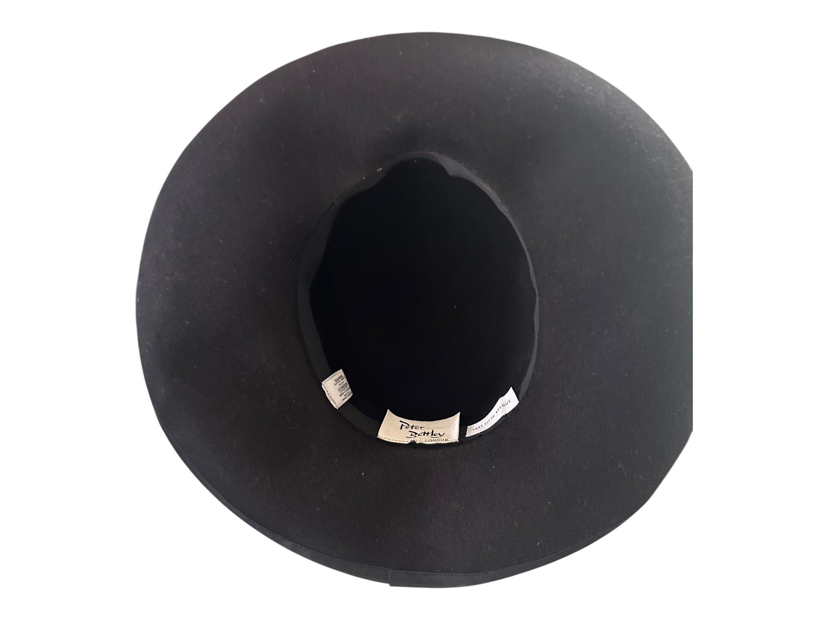 Vintage Peter Bettley Black Wide-Brim Velvet Dress Hat Bow Detail 14” Peter Bettley London. Black Wool Hat. Velvet Band. - Etsy main image 3
