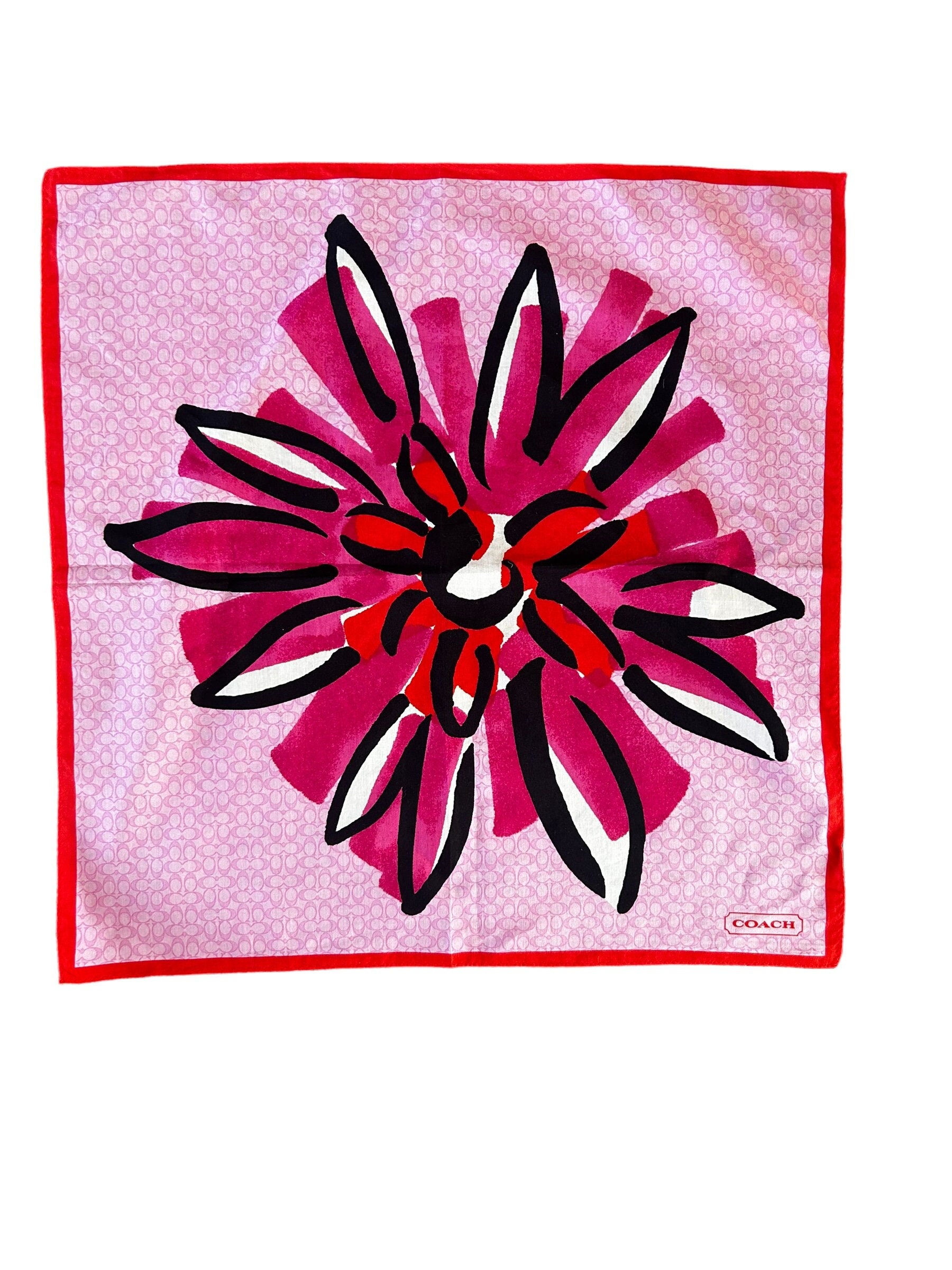 Coach Pink, Black and White Floral Silk Scarf Tea Rose Print Silk Diamond Scarf | Accessories | Coach | COACH® main image 2