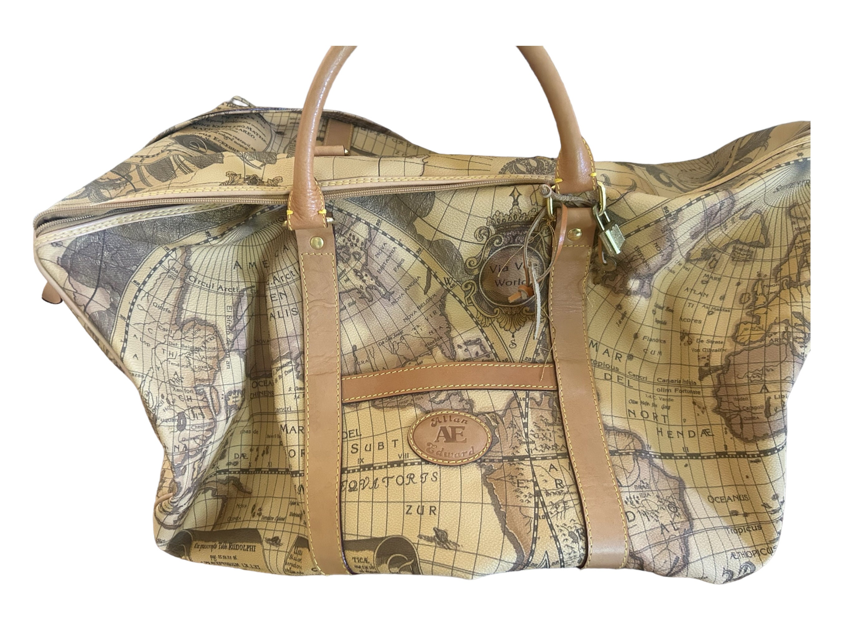 World Map Duffle Bag. Weekend Travel Bag. Large Top Handle With Strap