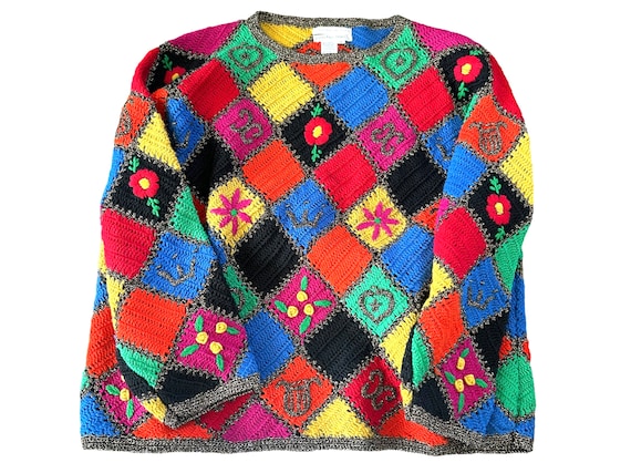 Vintage Hand Knit Patchwork Sweater: Jennifer Ree… - image 2