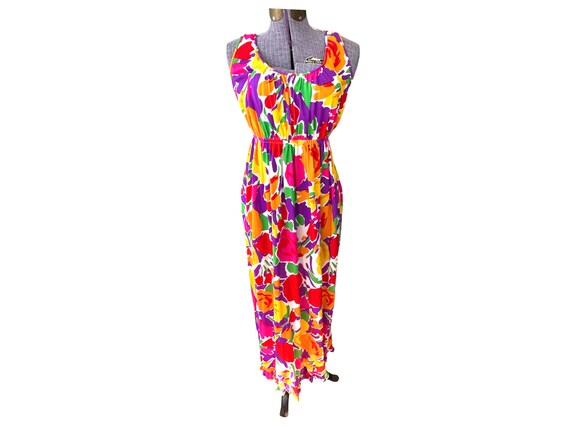 60s Union Label Miss Elaine Maxi Dress Floral Vib… - image 5