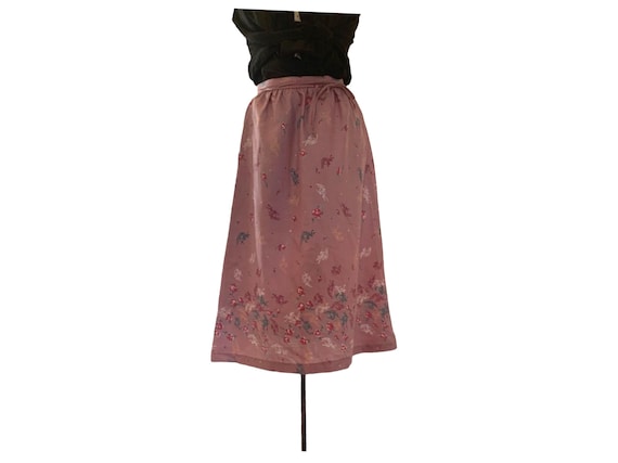 1970s Tie Skirt. Oriental and Rose Print. Dusty P… - image 1