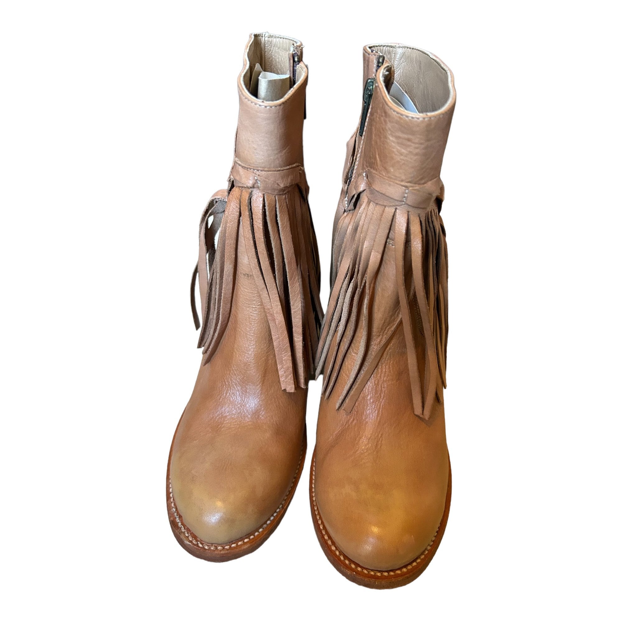 Matisse Fringe Leather Boots. Cognac Color. Vintage. Made in