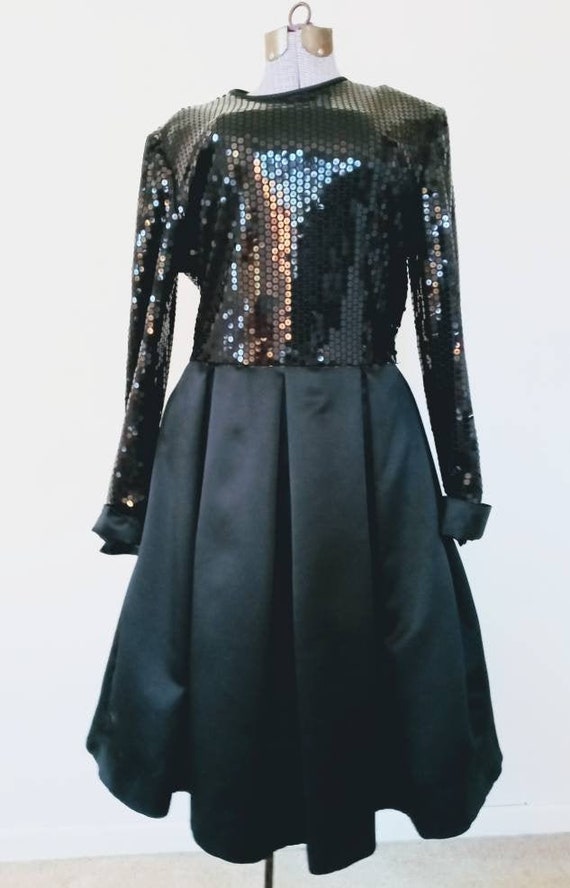 Karen Lorrance Sequin and Satin Black Dress. 1980… - image 2