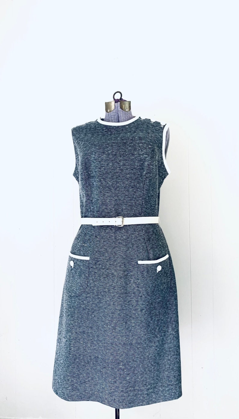 Textured 1960s Dress. Gray and White Butte Vintage. image 1