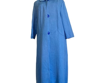 Leslie Pomer Overcoat. Beautiful Blue, with Satin Blue Lining. Vintage 1960s.