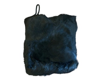 Vintage 1950s Black Fur Muff: Lined Hand Warmer