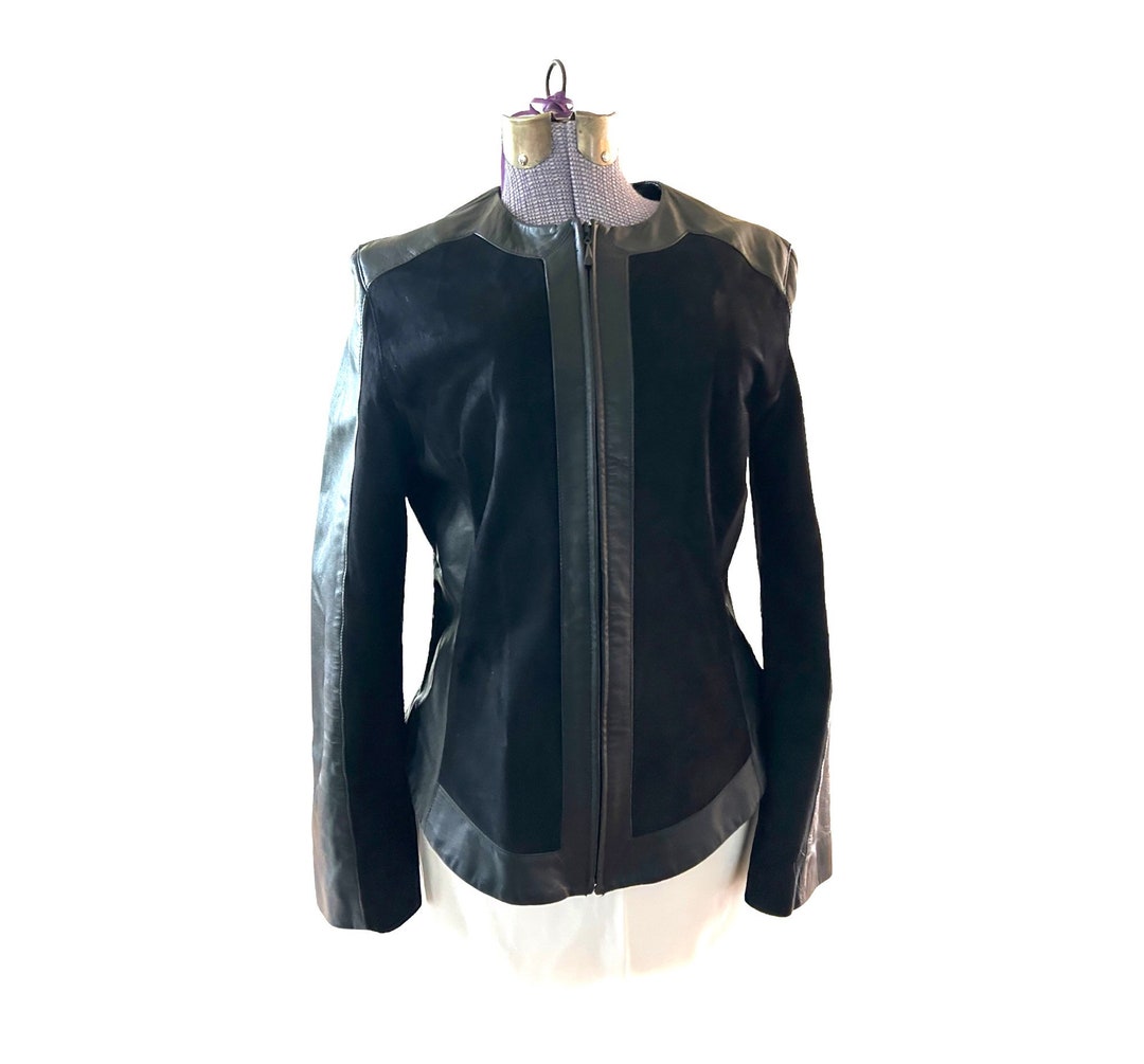 DANA BUCHMAN レザージャケット Leather & Suede Retro Dana Buchman Black Leather and Suede